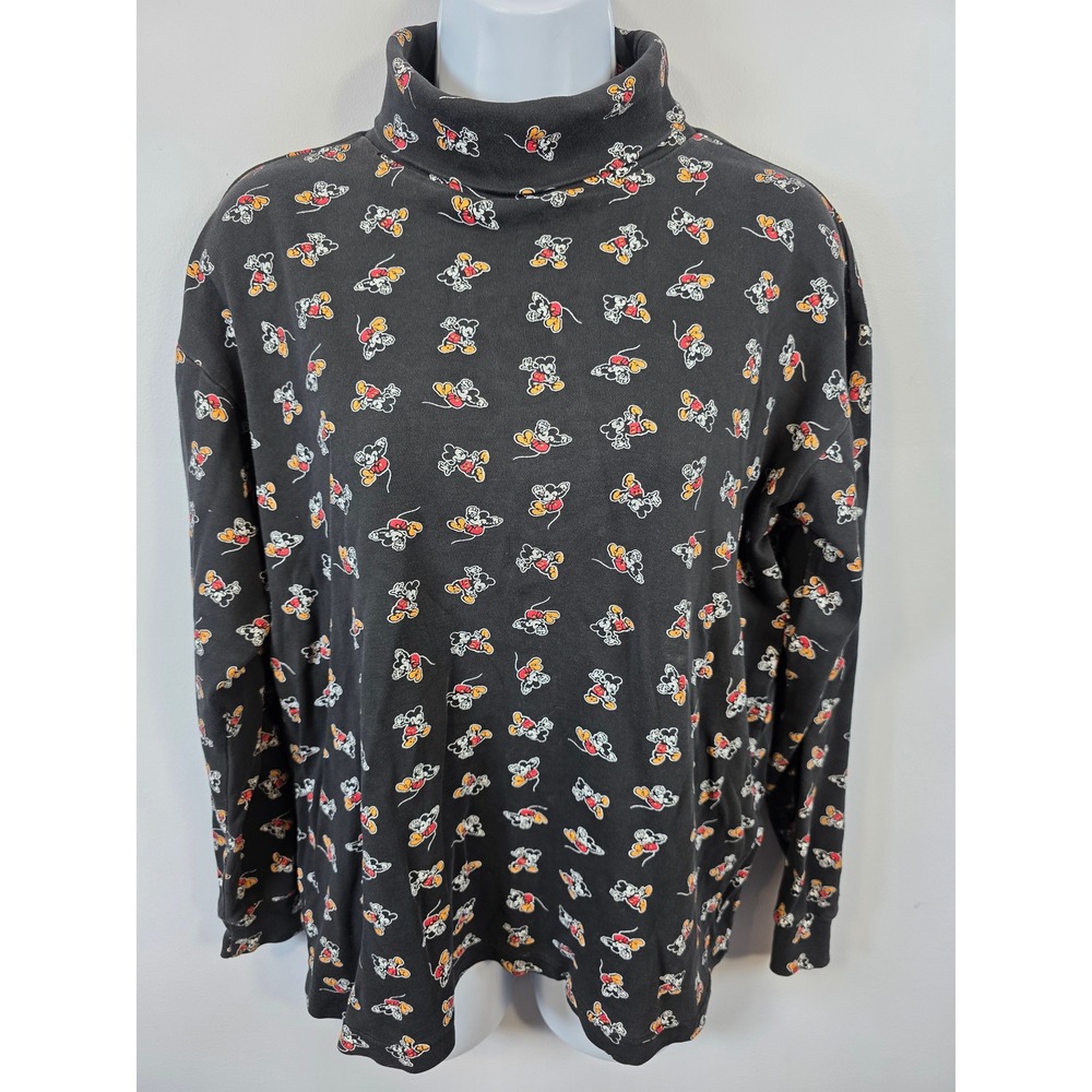 VTG 90's Mickey & Co Black All Over Mickey Mouse Print Long Sleeve - Flaw /A188